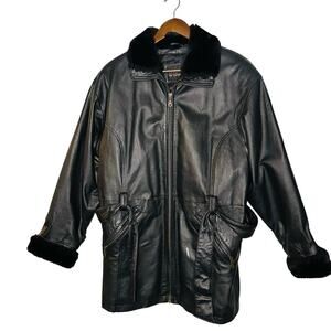 Wilson’s Thinsulate Vintage Leather Black Moto Fur Collar Cuffs Jacket Size M